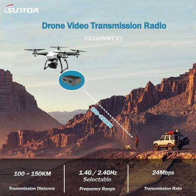 CD100NMT Máy phát COFDM tầm xa cho UAV / Drone, Thiết kế MIMO hai ăng-ten, Tối đa 150 km